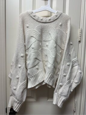 WILD FABLE Cozy Cream Cable Knit Pom-Pom Sweater-Medium